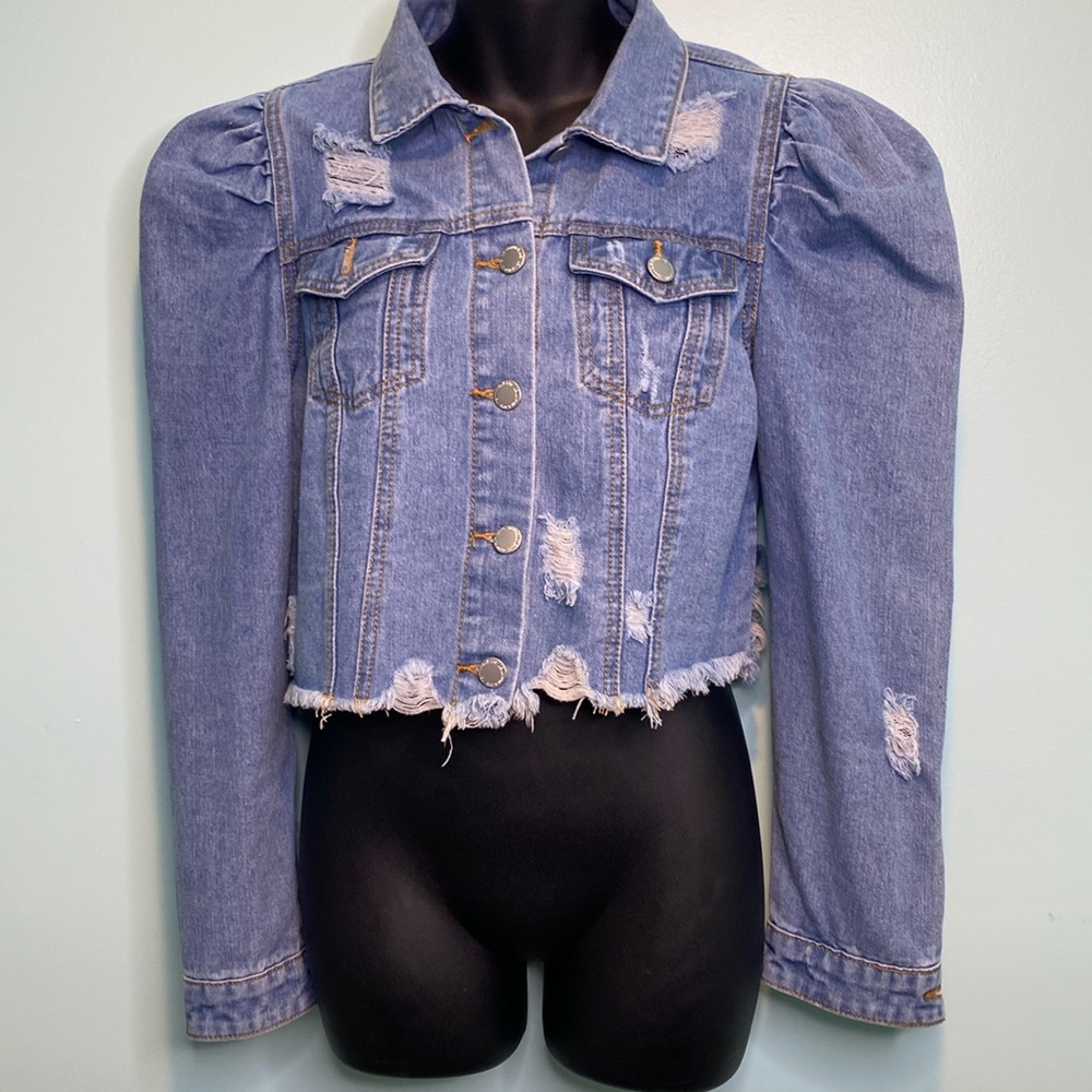 Denim Blvd Los Angeles Jean Jacket Women’s  Medium Distressed Cropped Boho